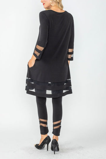 Black Soft Knit Mesh Trim Tunic Top